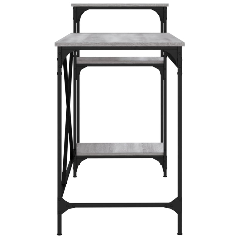 vidaXL szürke sonoma fa és vas íróasztal polcokkal 135x50x90 cm