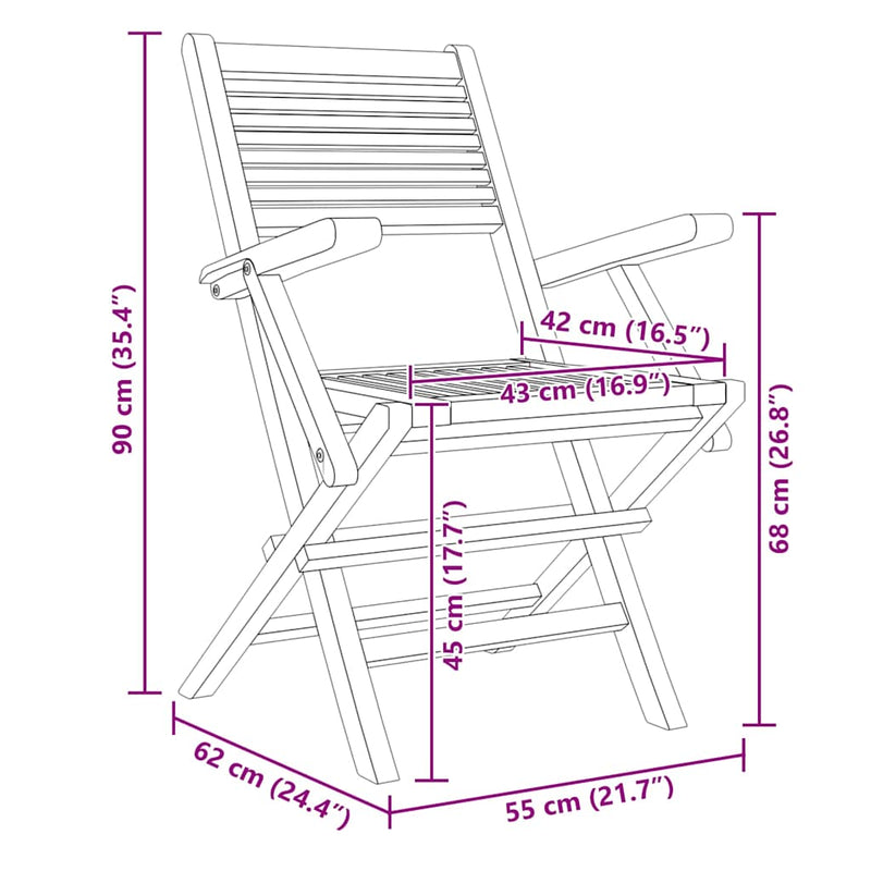 vidaXL 6 db tömör tíkfa összecsukható kerti szék 55 x 62 x 90 cm