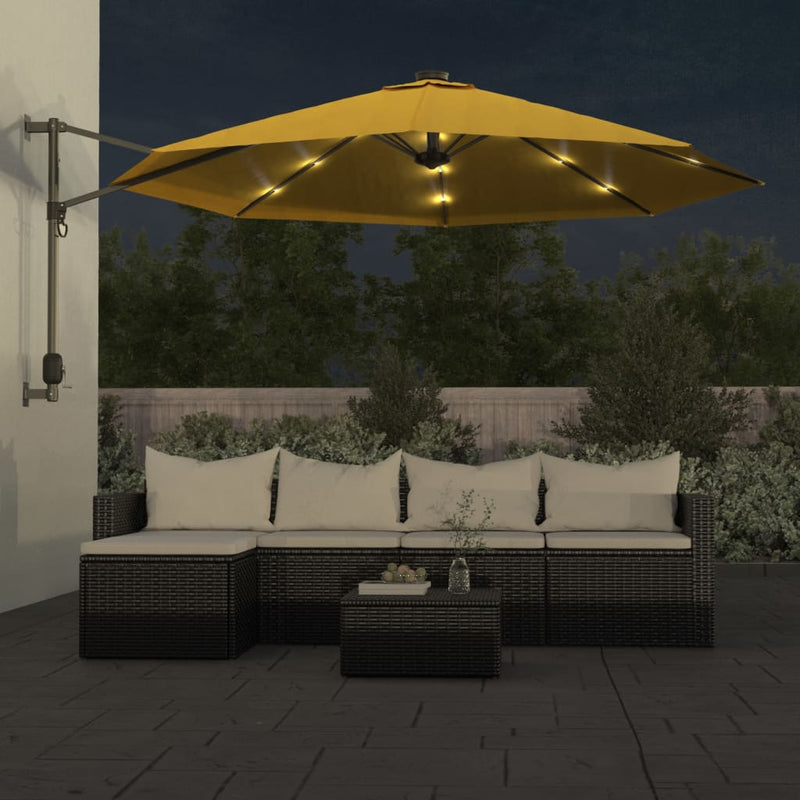 vidaXL sárga LED-es falra szerelhető napernyő 290 cm