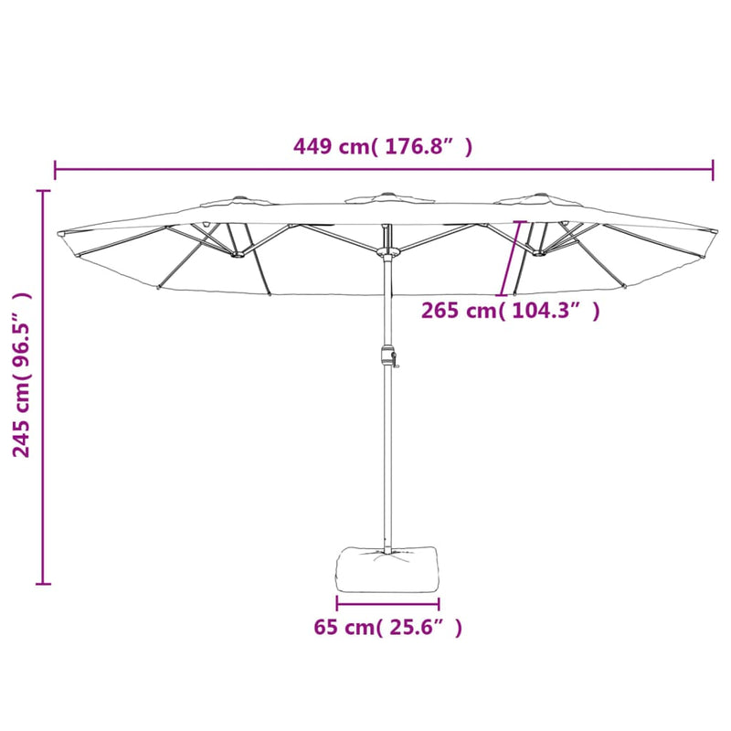 vidaXL zöld dupla tetős napernyő LED-ekkel 449x245 cm