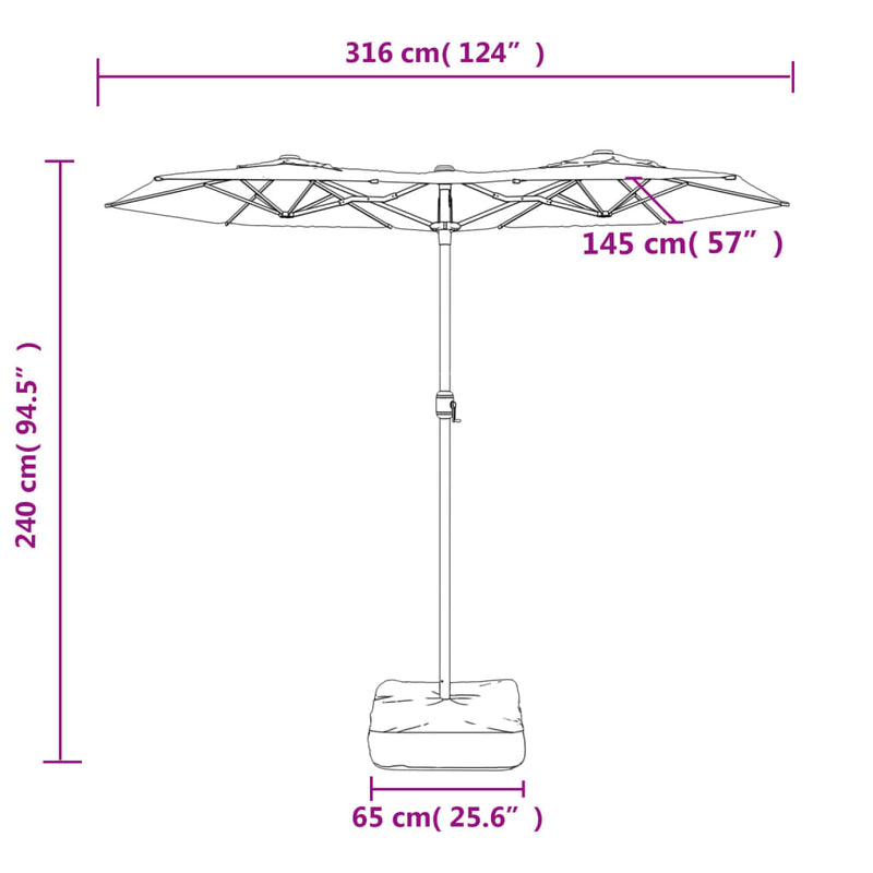 vidaXL antracitszürke dupla tetős LED-es napernyő 316x240 cm