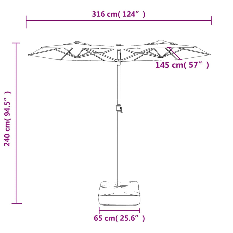 vidaXL fekete dupla tetős napernyő LED-ekkel 316x240 cm