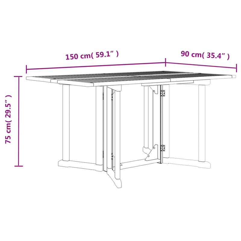 vidaXL tömör tíkfa összecsukható pillangó kerti asztal 150x90x75 cm