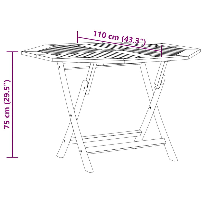 vidaXL összecsukható tömör tíkfa kerti asztal 110x110x75 cm