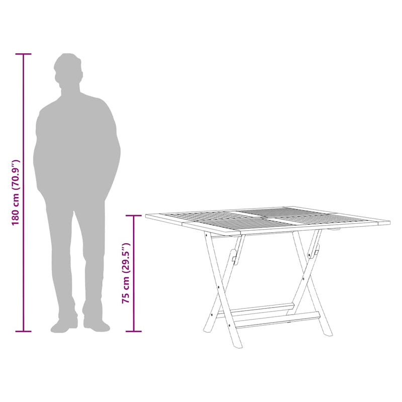 vidaXL összecsukható tömör tíkfa kerti asztal 110x110x75 cm