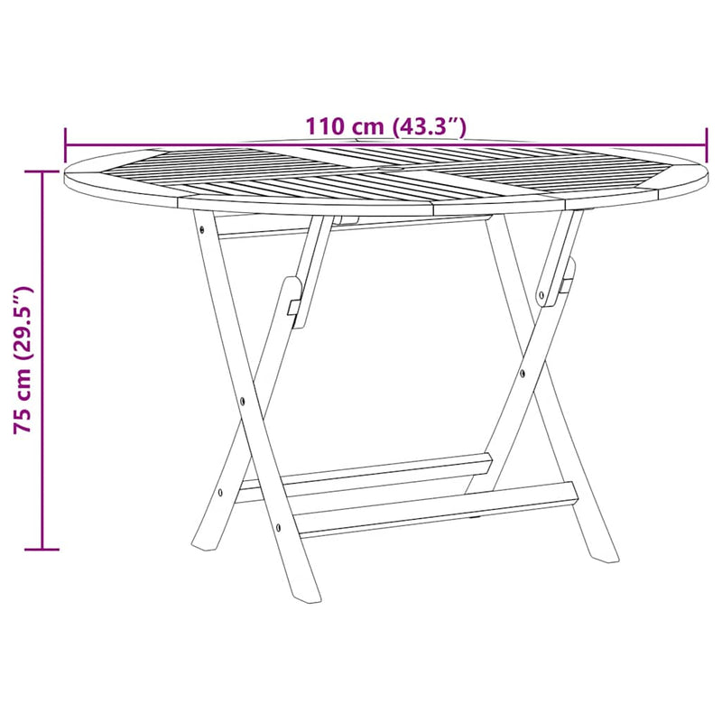 vidaXL tömör tíkfa összecsukható kerti asztal Ø 110 x 75 cm