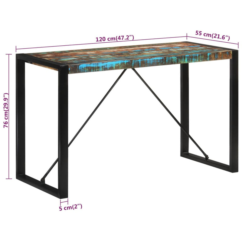 vidaXL tömör újrahasznosított fa étkezőasztal 120 x 55 x 76 cm