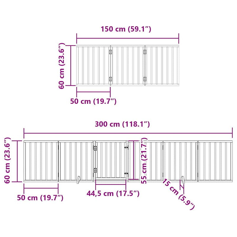 vidaXL fekete nyárfa 15 paneles összecsukható kutyakapu ajtóval 750 cm