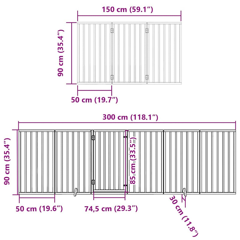 vidaXL fekete nyárfa 15 paneles összecsukható kutyakapu ajtóval 750 cm