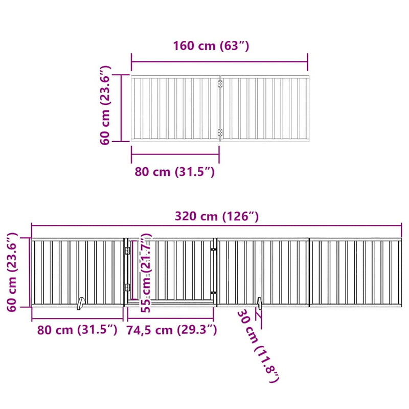 vidaXL nyárfa 10 paneles összecsukható kutyakapu ajtóval 800 cm