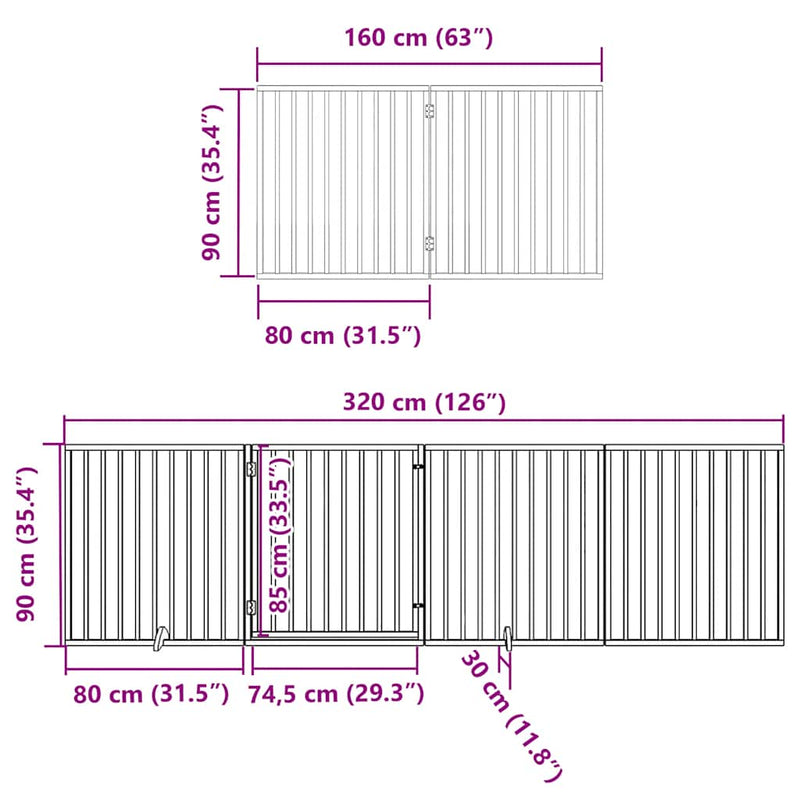 vidaXL fekete nyárfa 6 paneles összecsukható kutyakapu ajtóval 480 cm