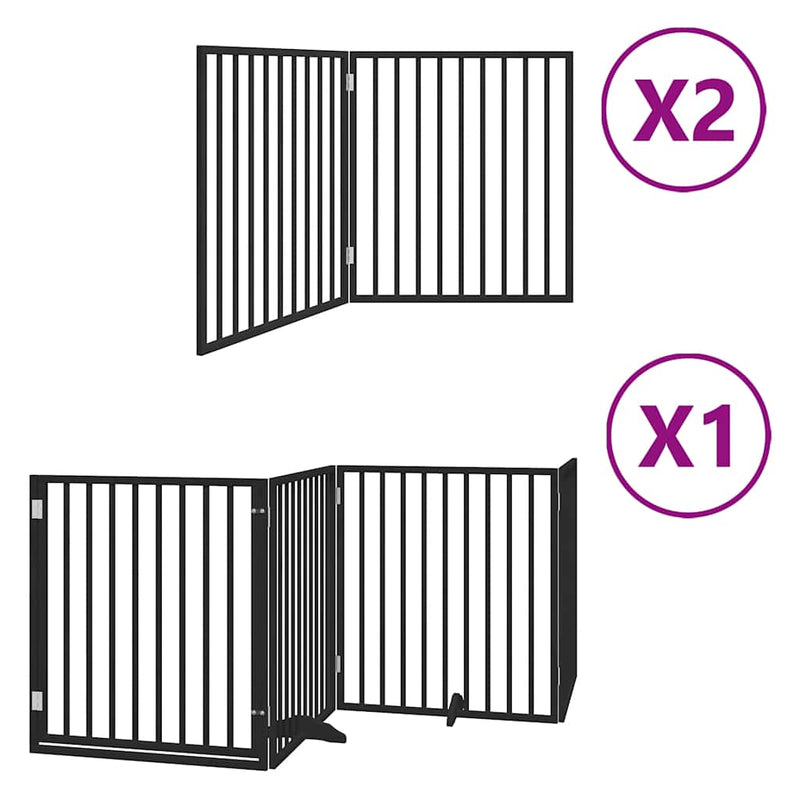 vidaXL fekete nyárfa 8 paneles összecsukható kutyakapu ajtóval 640 cm