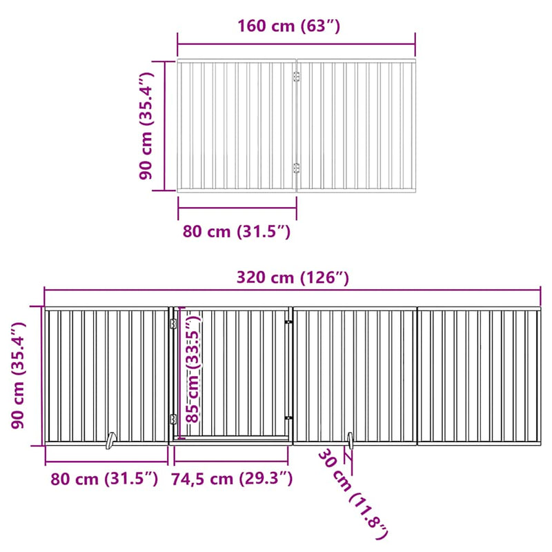 vidaXL fekete nyárfa 8 paneles összecsukható kutyakapu ajtóval 640 cm