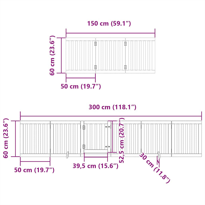 vidaXL nyárfa 12 paneles összecsukható kutyakapu ajtóval 600 cm