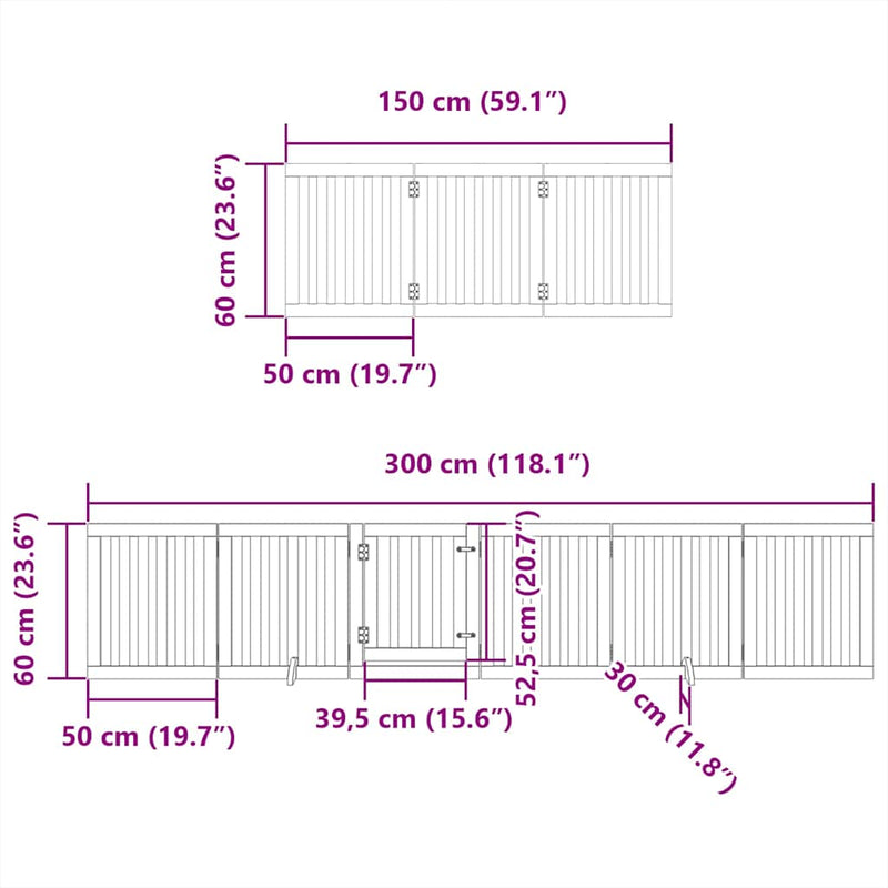 vidaXL nyárfa 15 paneles összecsukható kutyakapu ajtóval 750 cm