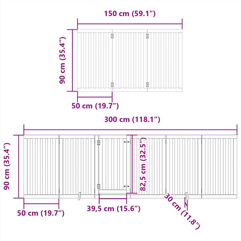 vidaXL nyárfa 9 paneles összecsukható kutyakapu ajtóval 450 cm