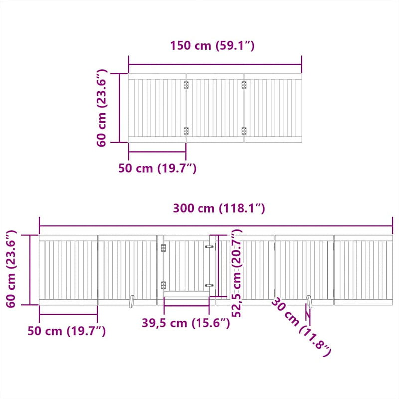 vidaXL fekete nyárfa 15 paneles összecsukható kutyakapu ajtóval 750 cm