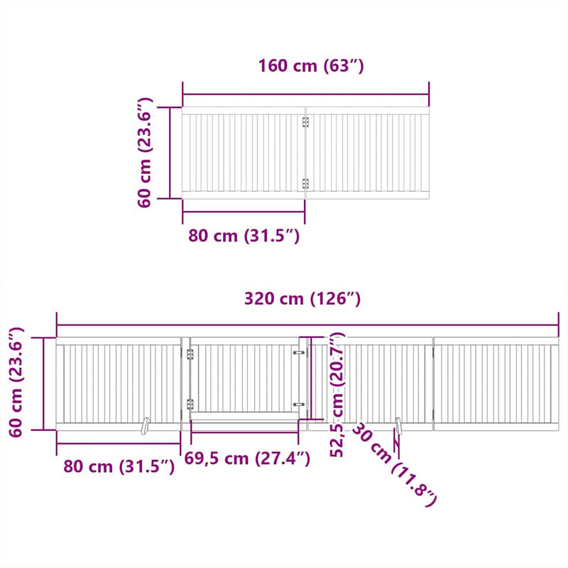 vidaXL nyárfa 8 paneles összecsukható kutyakapu ajtóval 640 cm