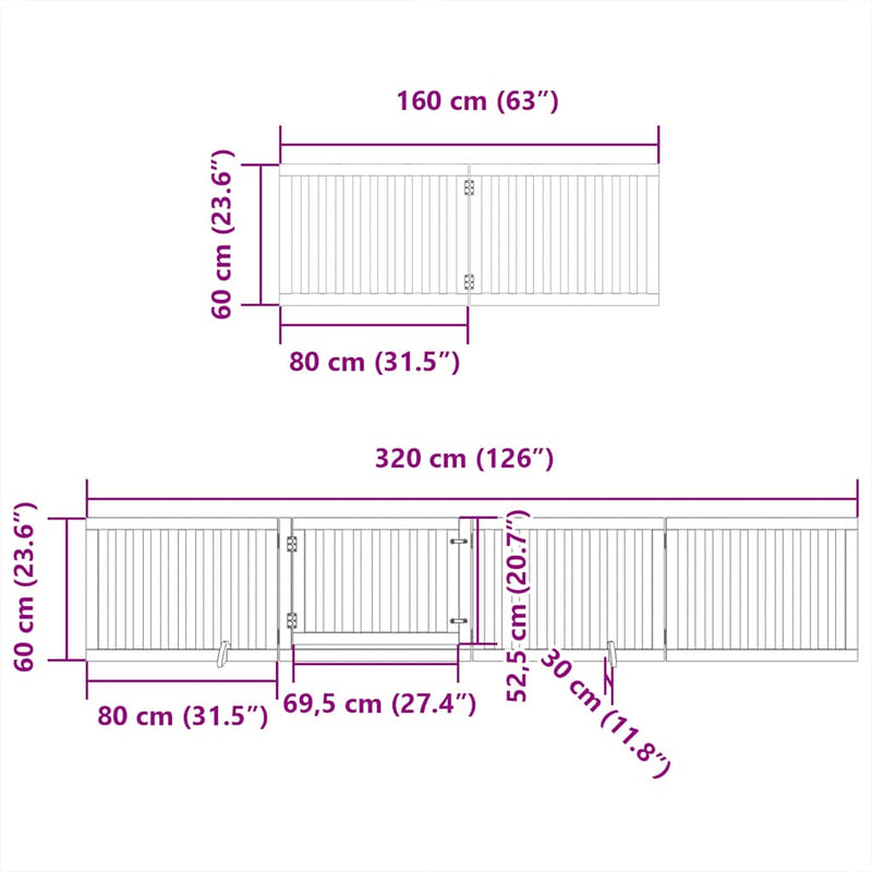 vidaXL nyárfa 12 paneles összecsukható kutyakapu ajtóval 960 cm