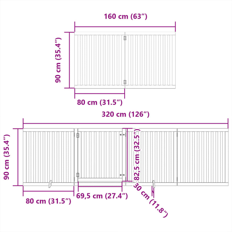 vidaXL fehér nyárfa 6 paneles összecsukható kutyakapu ajtóval 480 cm