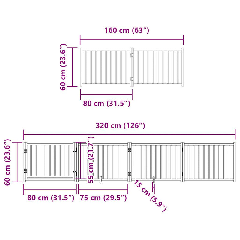vidaXL fekete nyárfa 8 paneles összecsukható kutyakapu ajtóval 640 cm
