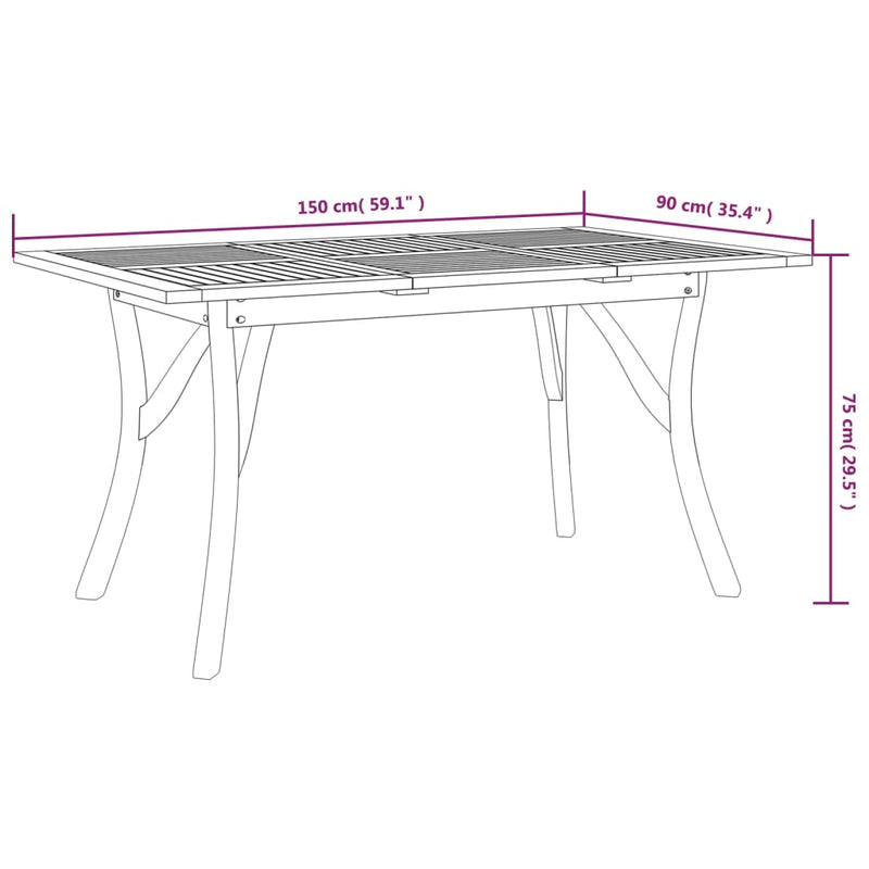 vidaXL tömör akácfa kerti asztal 150 x 90 x 75 cm