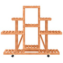 vidaXL tömör fenyőfa virágtartó állvány kerekekkel 110 x 25 x 101 cm