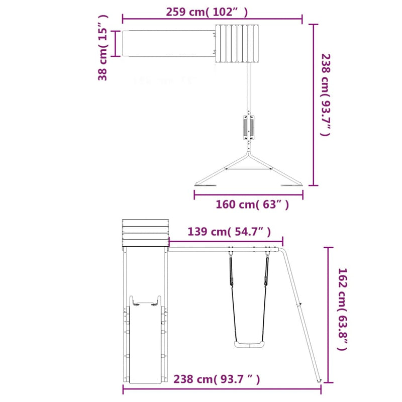 vidaXL impregnált fenyőfa kültéri játszószett