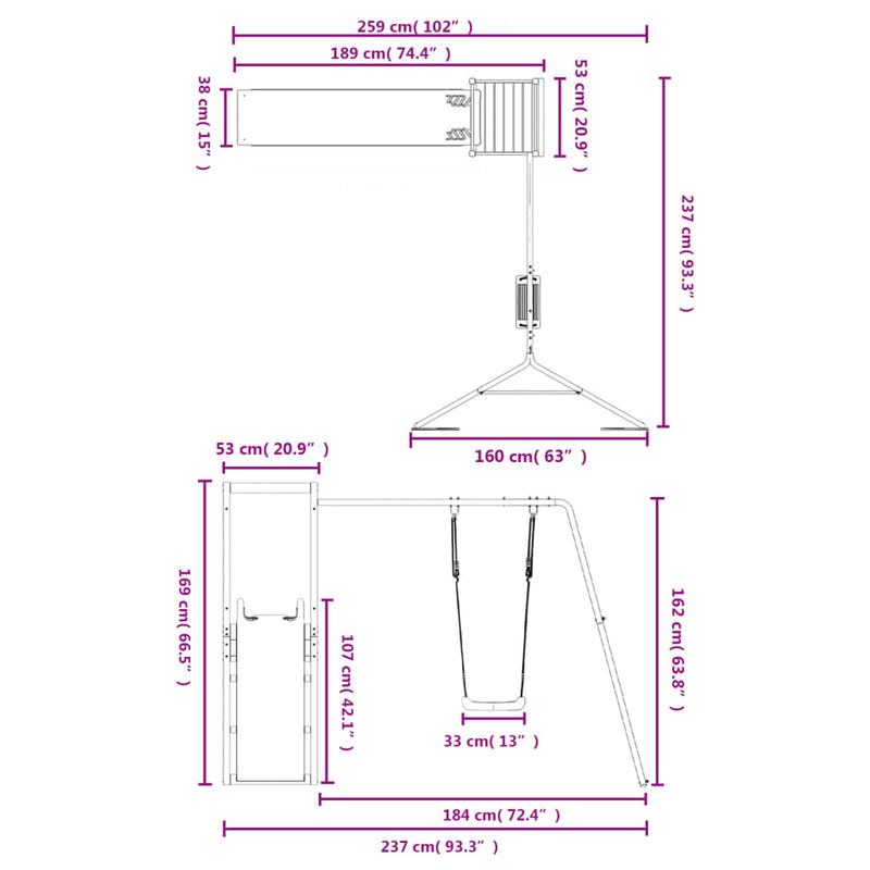 vidaXL tömör fenyőfa kültéri játszószett