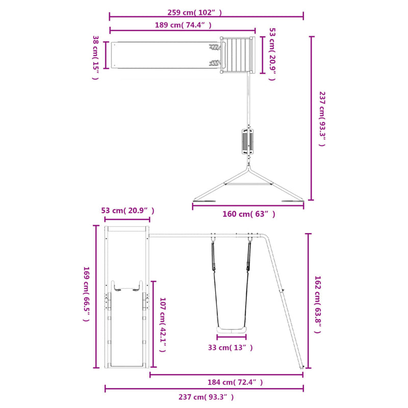 vidaXL tömör duglászfenyő kültéri játszószett