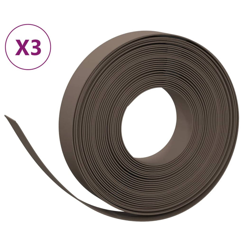 vidaXL 3 db barna polietilén kerti szegély 10 m x 10 cm