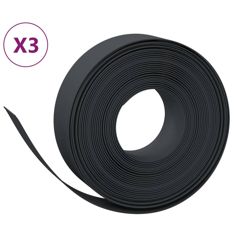 vidaXL 3 db fekete polietilén kerti szegély 10 m x 15 cm
