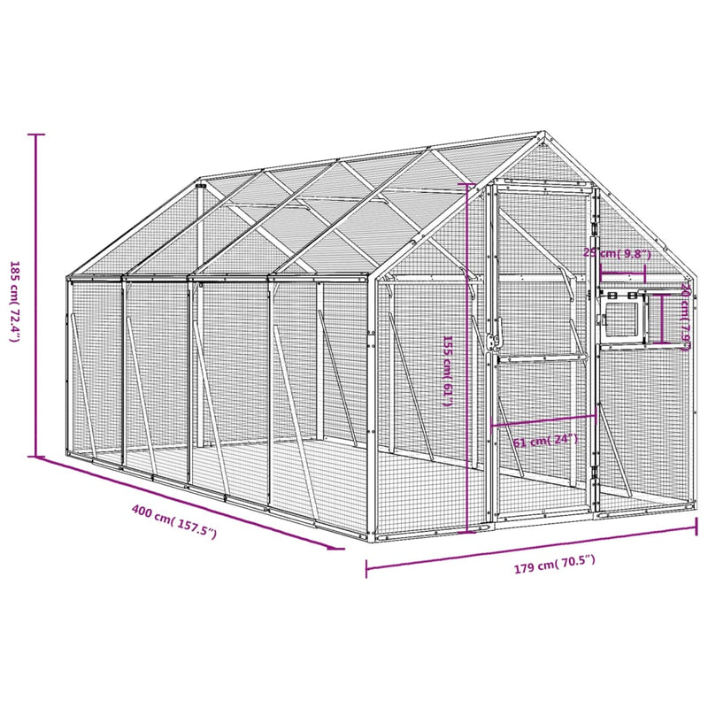 vidaXL antracit alumínium madárház 1,79 x 4 x 1,85 m
