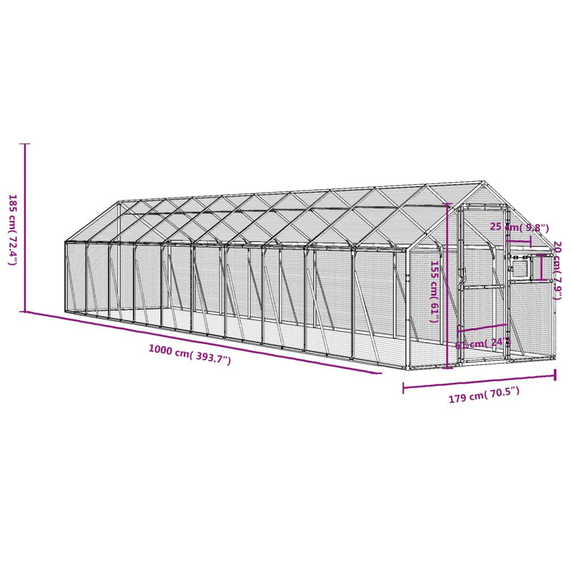vidaXL antracit alumínium madárház 1,79 x 10 x 1,85 m