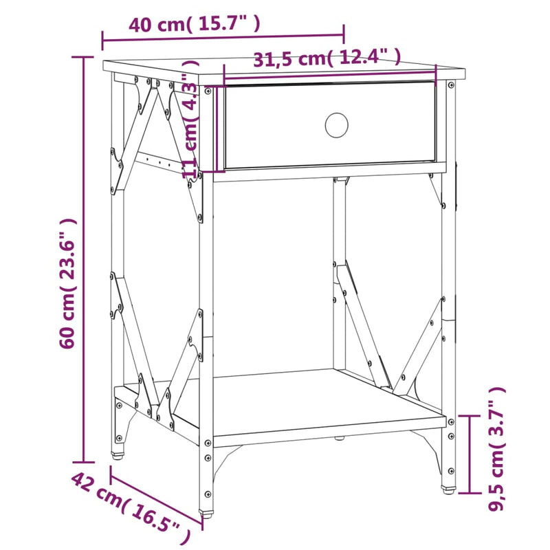 vidaXL 2 db szürke sonoma színű szerelt fa éjjeliszekrény 40x42x60 cm