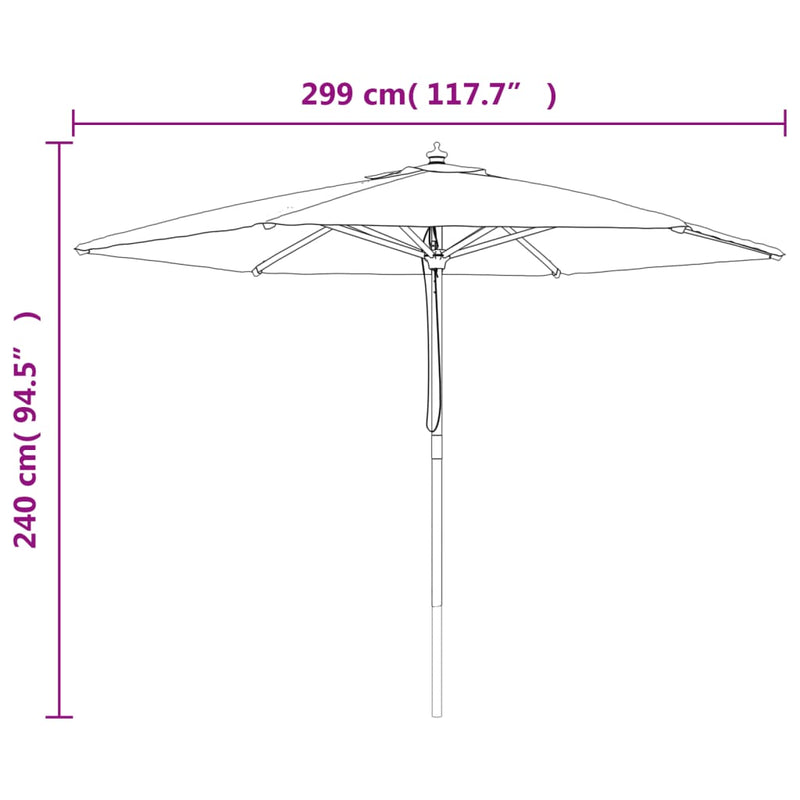 vidaXL antracitszürke kerti napernyő fa rúddal 299 x 240 cm