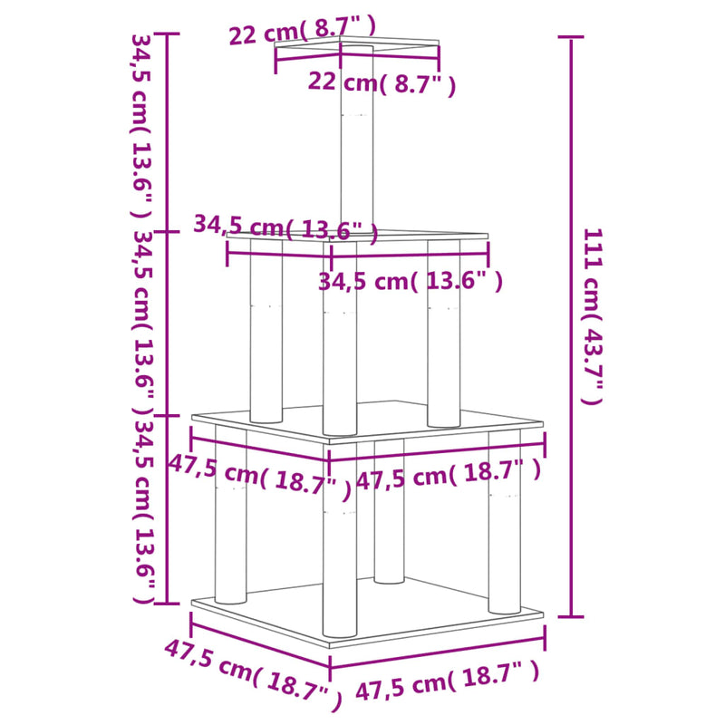vidaXL sötétszürke macskabútor szizál kaparófákkal 111 cm