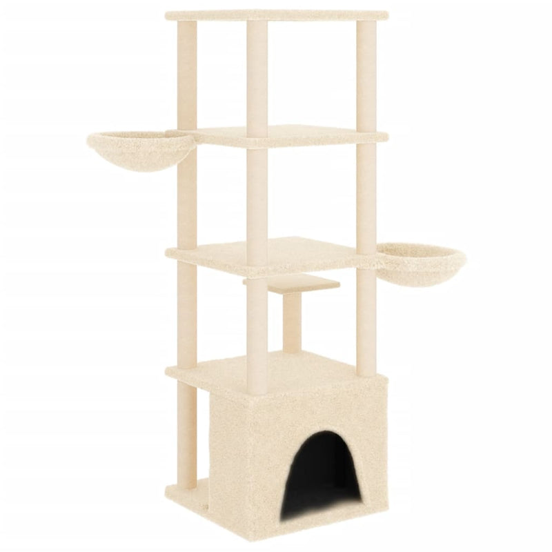 vidaXL krémszínű macskabútor szizál kaparófákkal 147 cm