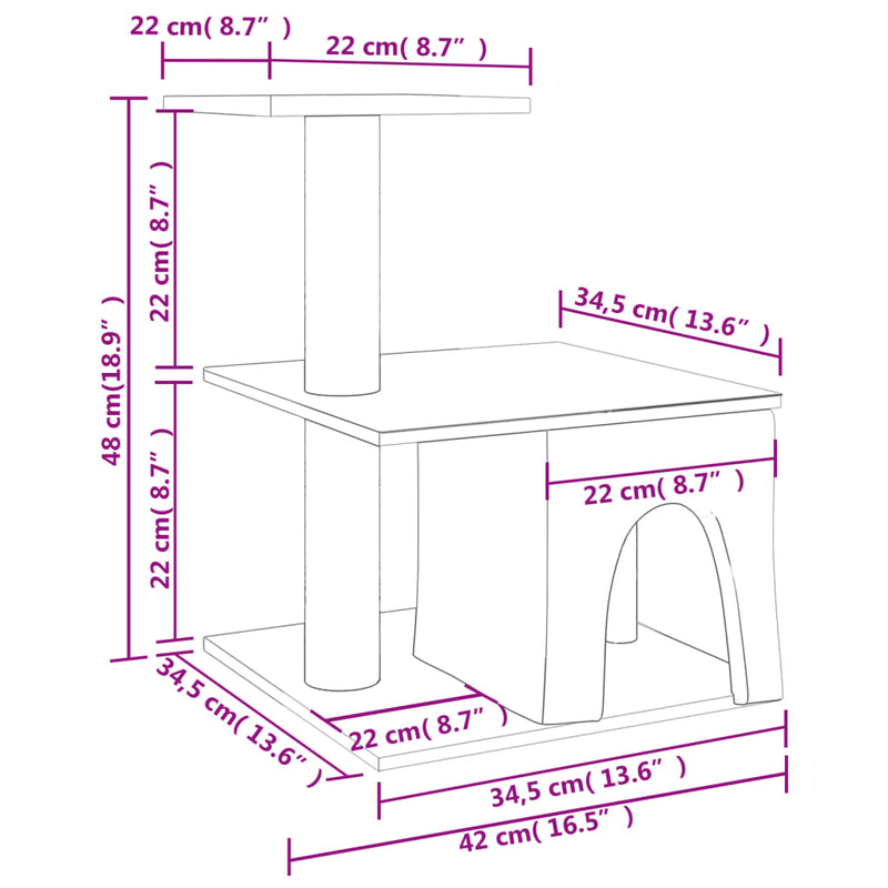 vidaXL világosszürke macskabútor szizál kaparófákkal 48 cm