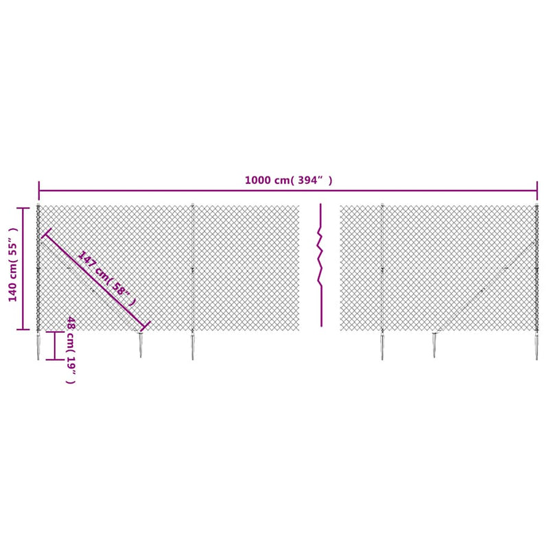 vidaXL zöld drótkerítés cövekekkel 1,4 x 10 m