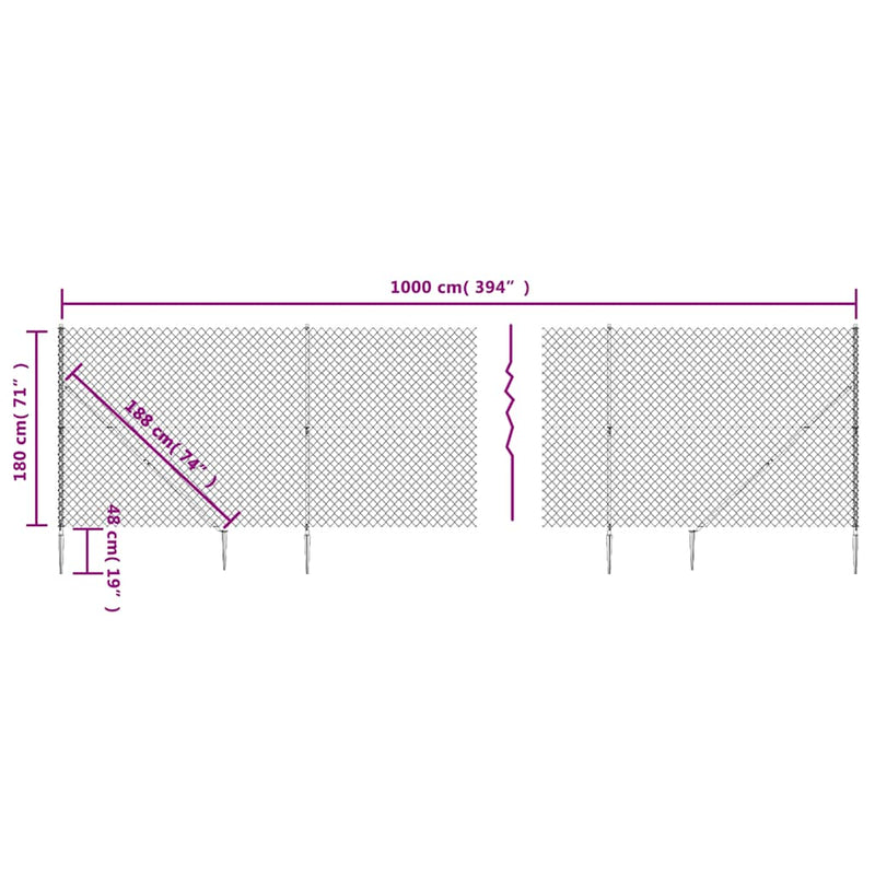 vidaXL zöld drótkerítés cövekekkel 1,8 x 10 m