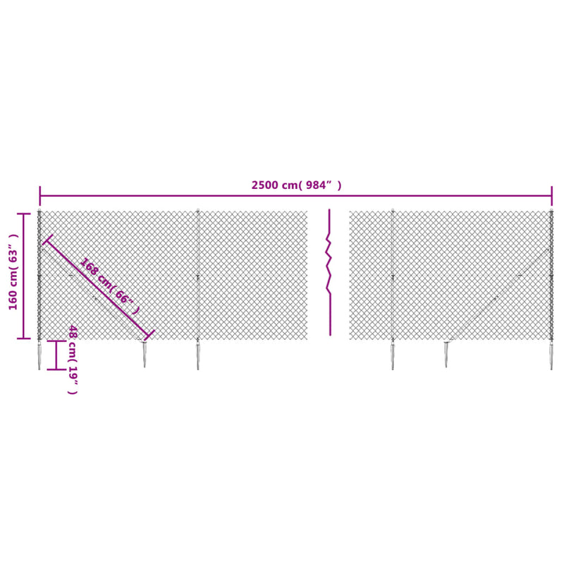 vidaXL zöld drótkerítés cövekekkel 1,6 x 25 m