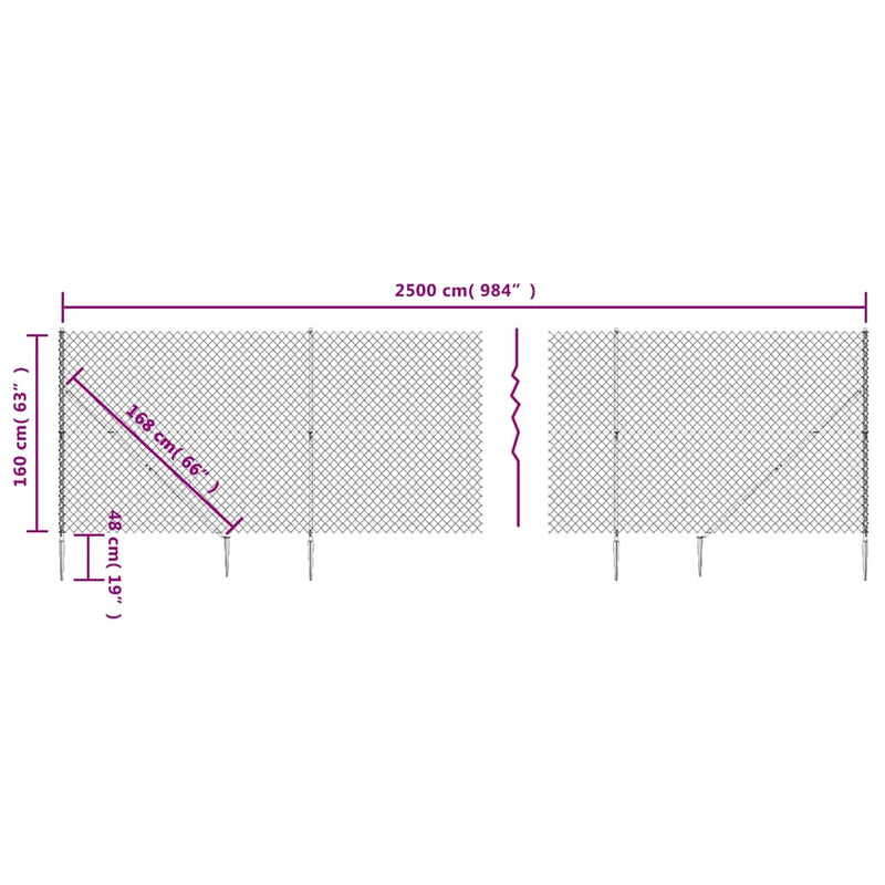 vidaXL zöld drótkerítés cövekekkel 1,6 x 25 m