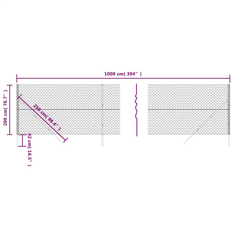 vidaXL antracitszürke drótkerítés 2 x 10 m