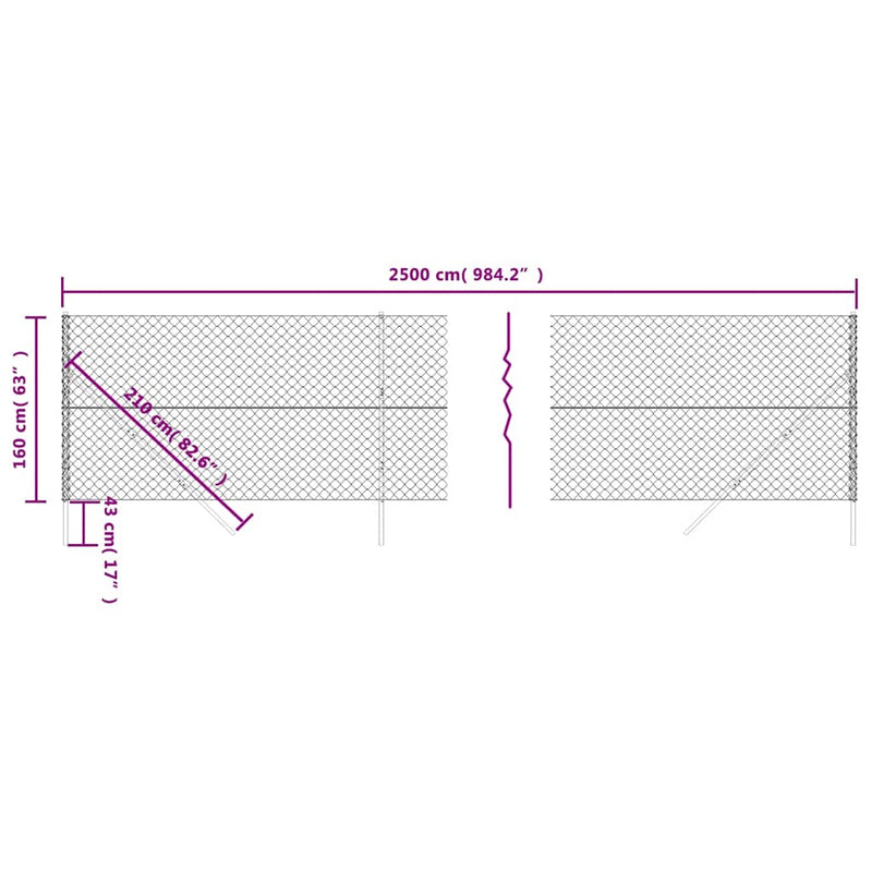 vidaXL antracitszürke drótkerítés 1,6 x 25 m