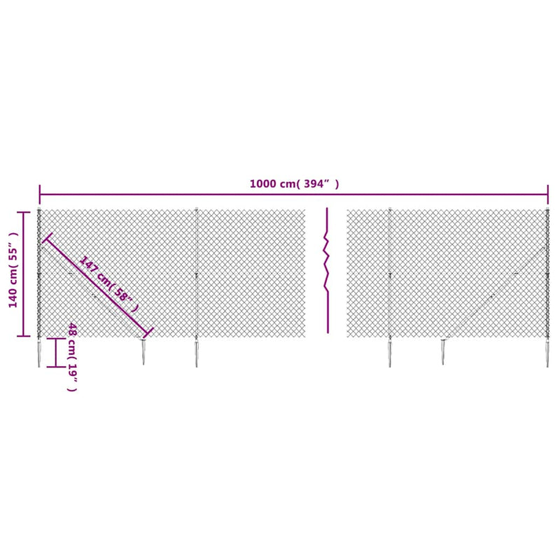 vidaXL antracitszürke drótkerítés cövekekkel 1,4 x 10 m