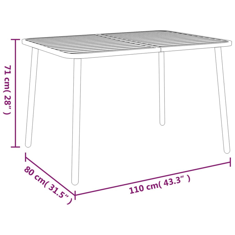 vidaXL antracitszürke acél kerti asztal 110 x 80 x 71 cm