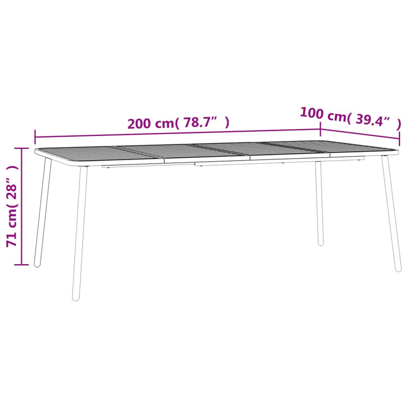 vidaXL antracitszürke acél kerti asztal 200 x 100 x 71 cm