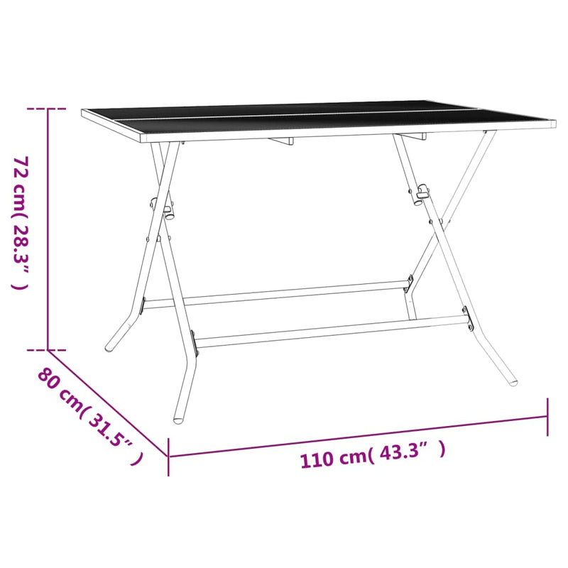 vidaXL antracit acélhálós összecsukható kerti asztal 110 x 80 x 72 cm