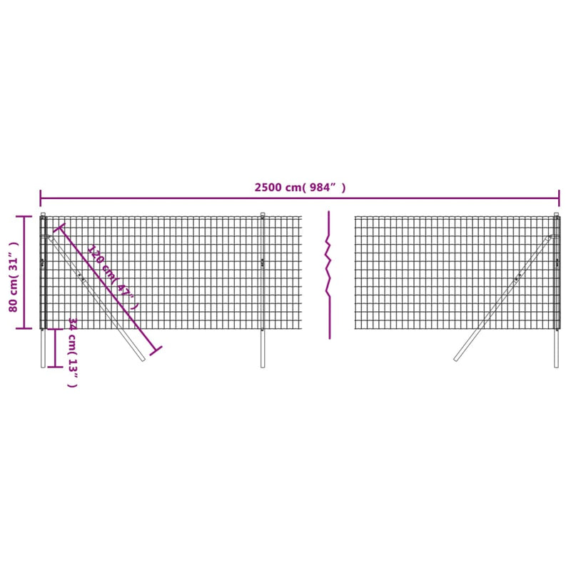 vidaXL zöld horganyzott acél drótkerítés 0,8 x 25 m